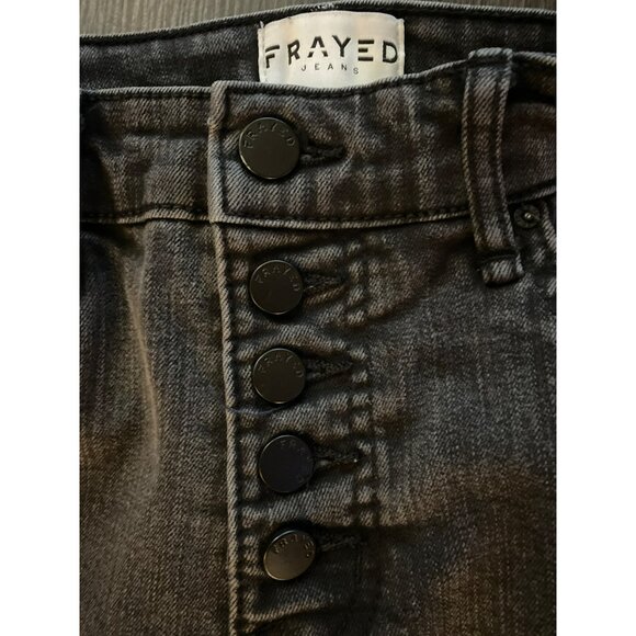 Frayed Jeans High Rise Skinny Button Fly Size 6/28 Black Denim - Picture 3 of 8